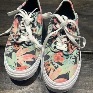 Pink green and black floral VANS